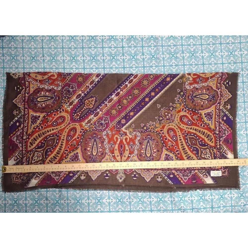Vintage Wool Paisley Scarf Brown Boho Square Baar and Beards Japan 1970s - Picture 10 of 12